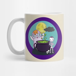 Cute Ghost And Skeleton At The Cauldron Mug